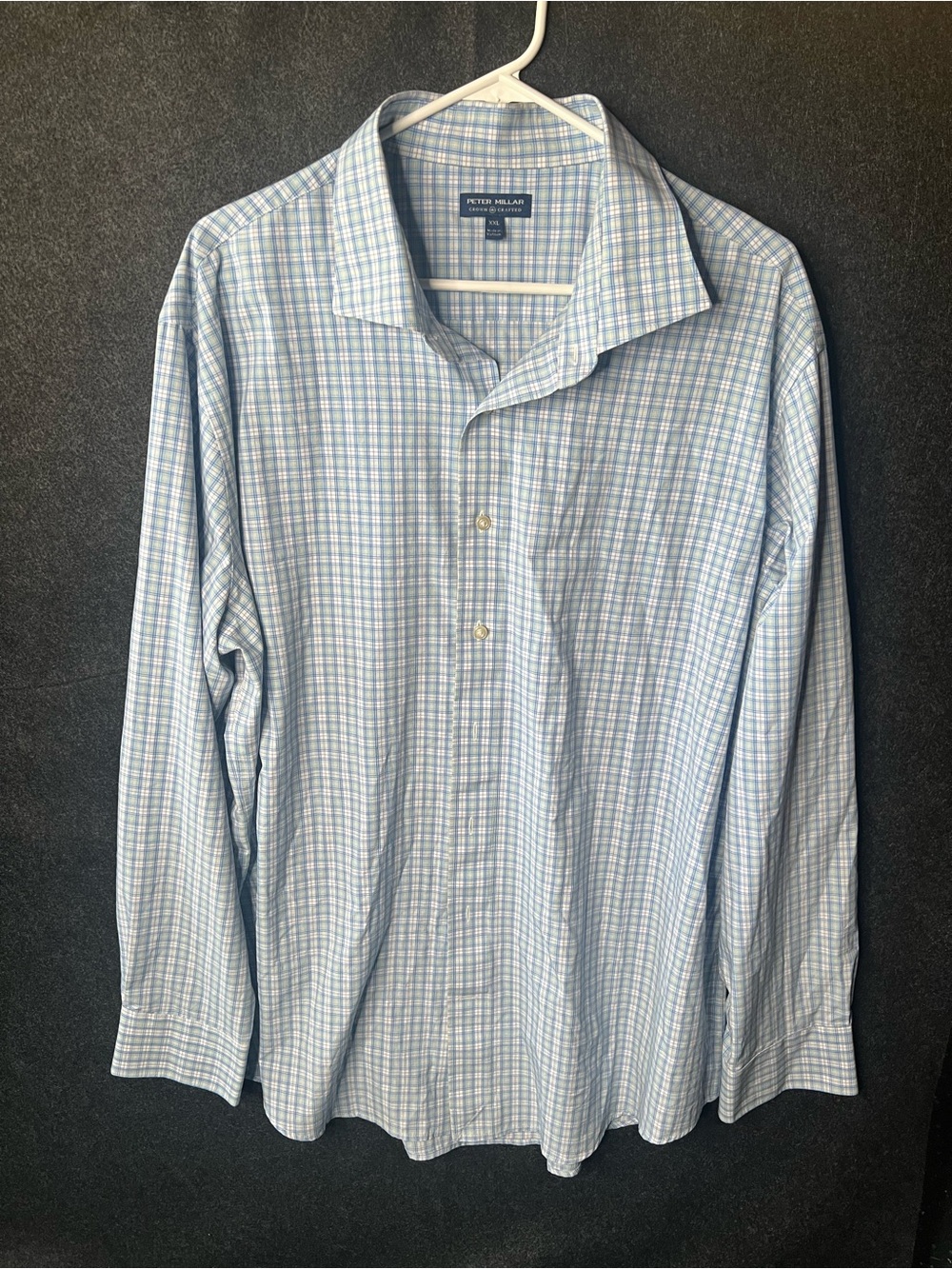 Peter Millar Crown Crafted Men's XXL Classic Plaid Blue/White Shirt 34/35